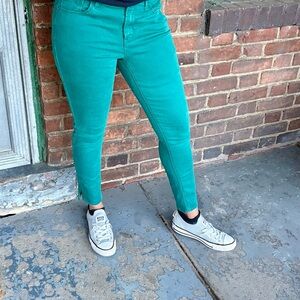 Old Navy Women’s Rockstar Super Skinny Teal Blue Jeans With Split Hem Size 8